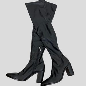 Schutz Black Leather Over-The-Knee Thigh Boots